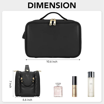 Travel Makeup Bag Women's Large Capacity Cosmetic Portable Organizer Large Opening Waterproof Storage Toiletry Bags Vertical Free-Standing Brush Holder for Easy Access Black