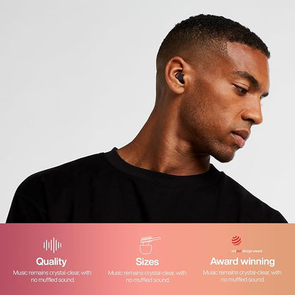 Hears Ear Plugs for Noise Protection - Patented Concert Earplugs, 20dB SNR Sound Reduction, Hypoallergenic Ear Plugs for Sleeping Noise Cancelling with 4 Ear Tip Sizes Included - Jet Black