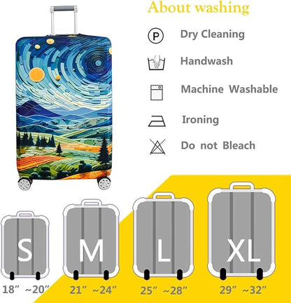 fancyfree Luggage Cover Washable Suitcase Protector Anti-scratch Suitcase cover (Countryside And Starry Sky, S(18"-21" luggage))