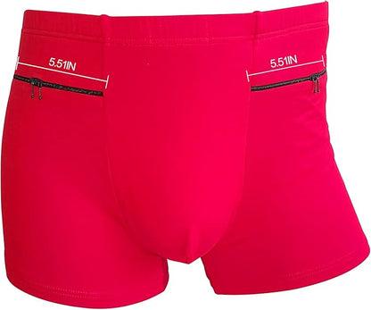 2 Packs Men's Boxer Briefs Hidden Pocket, Can keep your Insulin Pump, Pickpocket Proof Secret Pocket Underwear. (Red)