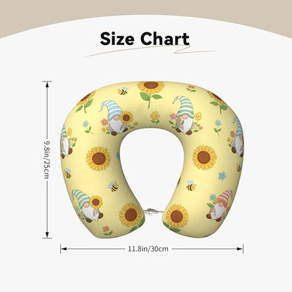 Funny Neck Pillow Support for Car Flight Rest Honey Bees Cute Gnome Sunflower Floral, Memory Foam U Shaped Decor Head Cushion for Home Outdoors Travel