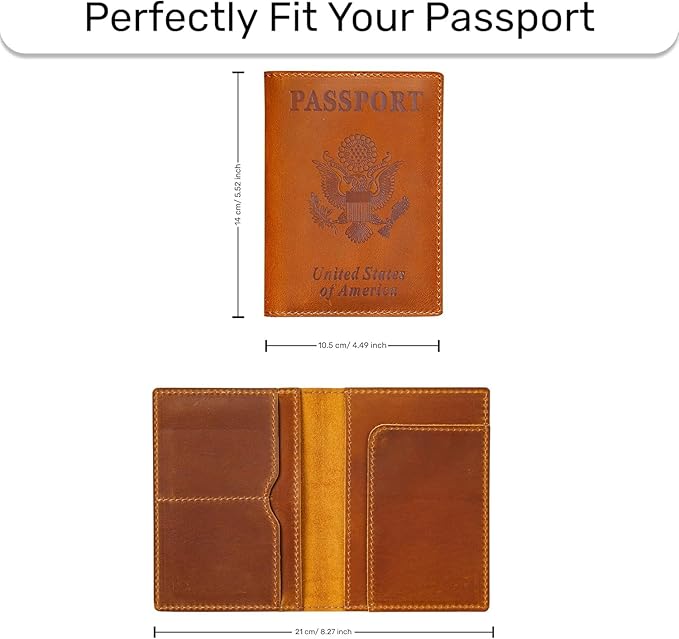 HIFA Personalized Leather Passport Holder, Custom Passport Holder, Handmade Passport Cover with Card and Ticket Slot - Genuine Leather, Elegant Design, Easy Access - Passport Case, Passport Wallet