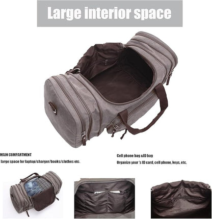 Duffle Bag for Travel,Overnight Weekend Gym Carry On Luggage Bag, 50L Travel Bag for Men Women, Expandable Spacious Travel Duffel Bag,Expandable spacious large capacity, Waterproof canvas (grey)