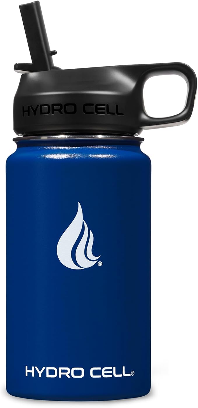 HYDRO CELL Stainless Steel Insulated Water Bottle with Straw - For Cold & Hot Drinks - Metal Vacuum Flask with Screw Cap and Modern Leakproof Sport Thermos for Adults (Navy 14oz)