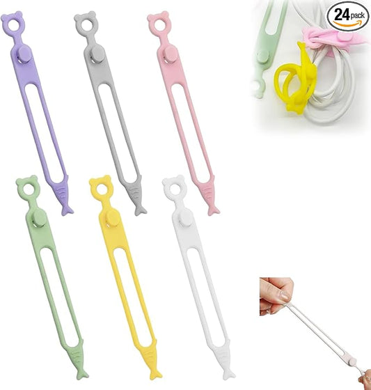 Data Cable Organizer, Upgrade Elastic Silicone Cable Straps Cord Organizer Silicone Headphone Organizers, Reusable Cable Ties Wire Organizer for Bundling and Earphone Phone Charger (24)
