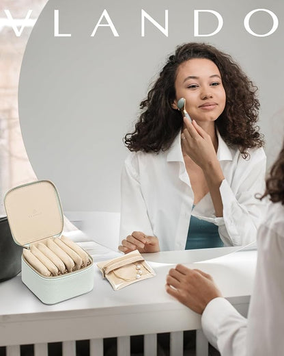 Vlando Travel Jewelry Box,Jewelry Travel Case with 6 Velvet Jewelry Zipper Pockets Travel Jewelry Organizer for Ring Bracelet Christmas Wedding Birthday Gifts for Wife Daughter Lake Blue