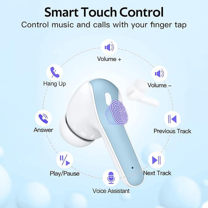 TAGRY Bluetooth Headphones True Wireless Earbuds 60H Playback LED Power Display Earphones with Wireless Charging Case IPX5 Waterproof in-Ear Ear buds with Mic for TV Smart Phone Laptop Computer Sports