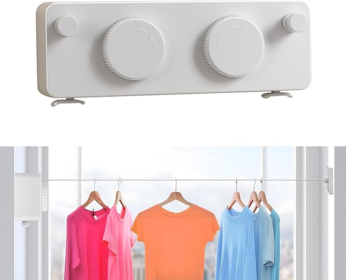 Retractable Clothesline Heavy Duty Clothes Drying Laundry Line Wall Mounted Easy Hanging Clothes Drying Laundry Line Retracting Hanging Lock to Prevent Sagging (Two line,White)