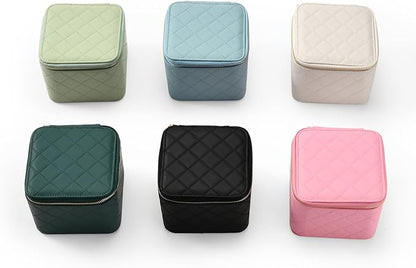 Travel Jewelry Box Organizer - Small Jewelry Case with 6 Small Velvet Zipped Pouches Pockets for Jewelry Necklaces Rings Earrings Storage(Blue)