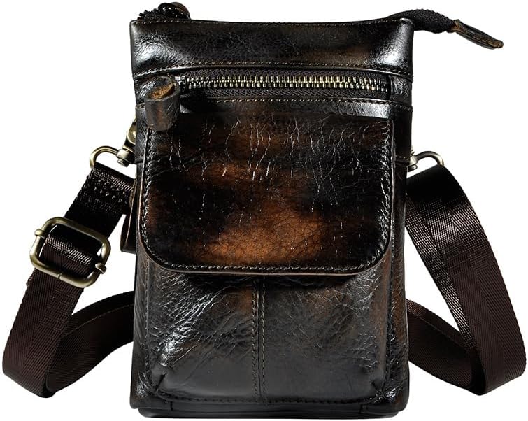 Versatile Cowhide Small Messenger Bag for Men Genuine Leather Waist Pack for Daily Use and Outdoor Activities