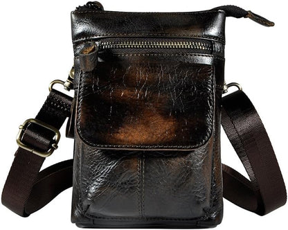 Versatile Cowhide Small Messenger Bag for Men Genuine Leather Waist Pack for Daily Use and Outdoor Activities