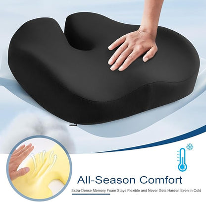 Seat Cushion for Office Chair for Wide Hip & Thigh with Firm Support, Thickened Memory Foam Sciatica Pain Relief Pillow for Proper Posture, Ergonomic Tailbone Pain Relief Cushion for Car Seat, Home