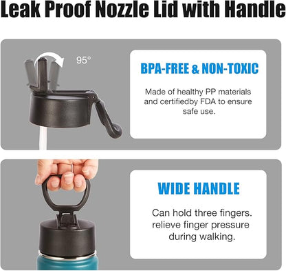 Volhoply 24oz Insulated Water Bottle With Straw Bulk 3 Pack,Metal Wide Mouth Water Bottles With Handle Keep Cold,Reusable Double Wall Cups,Powder Coated Sport Bottle For Holder(Dark Night,3 Count)