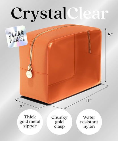 Embla London Makeup Bag Cosmetic Case, Clear Zipper Make Up Pouch and Toiletry Travel Tote, Cute Skincare Pouches for Women Girls, Preppy Purse Cosmetic Organizer, Large Makeup Bags, Peach