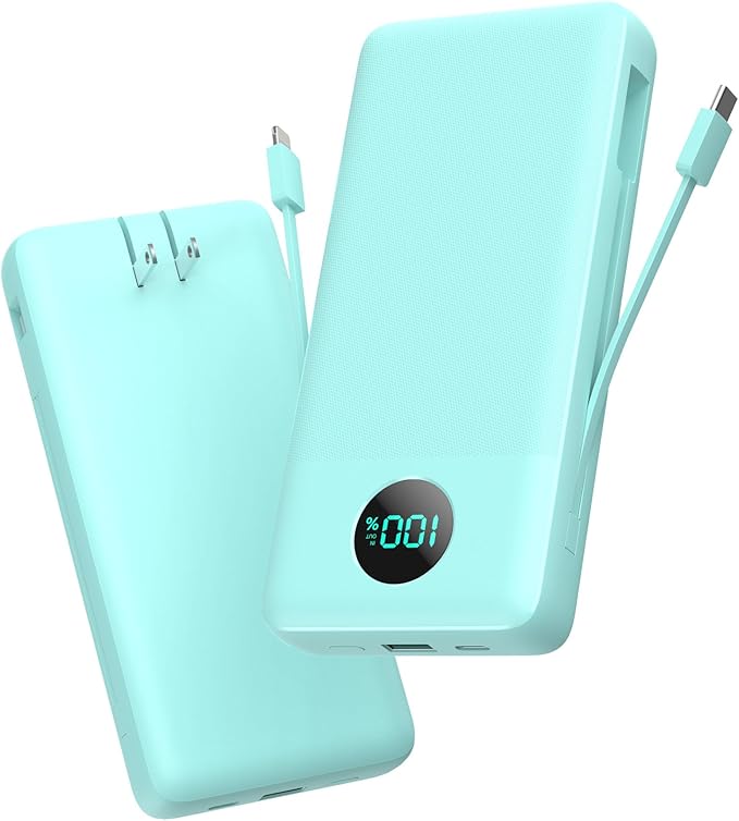 Portable Charger 33800mAh USB C Power Bank with Built-in Cables & AC Wall Plug,25W Fast Charging+QC 4.0 Phone Charger,4 Output Travel Essentials Battery Pack for iPhone16/15/14/13,Samsung,Android etc