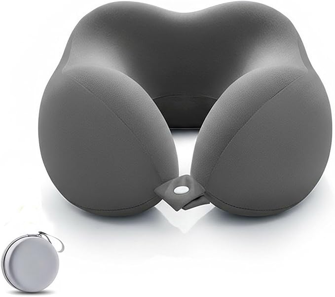 Ergonomic U-Shaped Memory Foam Neck Pillow for Travel & Office with Carry Pouch, Provides Neck Support for Airplane, Train, Anti-Sideturn Sleep (Dark Gray)