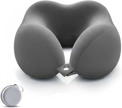 Ergonomic U-Shaped Memory Foam Neck Pillow for Travel & Office with Carry Pouch, Provides Neck Support for Airplane, Train, Anti-Sideturn Sleep (Dark Gray)