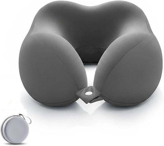Ergonomic U-Shaped Memory Foam Neck Pillow for Travel & Office with Carry Pouch, Provides Neck Support for Airplane, Train, Anti-Sideturn Sleep (Dark Gray)
