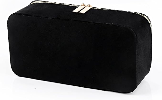 HofferRuffer Jewelry Box Organizer for Women Girls, Travel Jewelry Case with Portable Zipper Bags, Jewelry Storage Ideal for Travel & Home Organization (12pcs-Black Velvet)