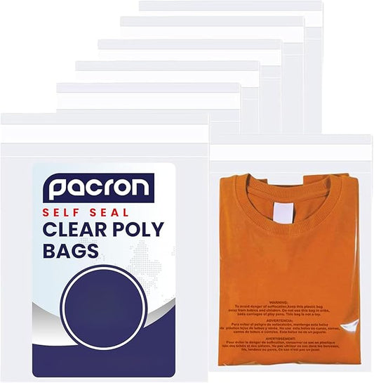 Clear Poly Bags 12"x 15"(1000), 12"x17"(500), 14"x20"(500) – Self Seal Plastic Bags for Packaging| Resealable Bag with Suffocation Warning | Clear Packaging Packs for Small Business, Shopping & Retail