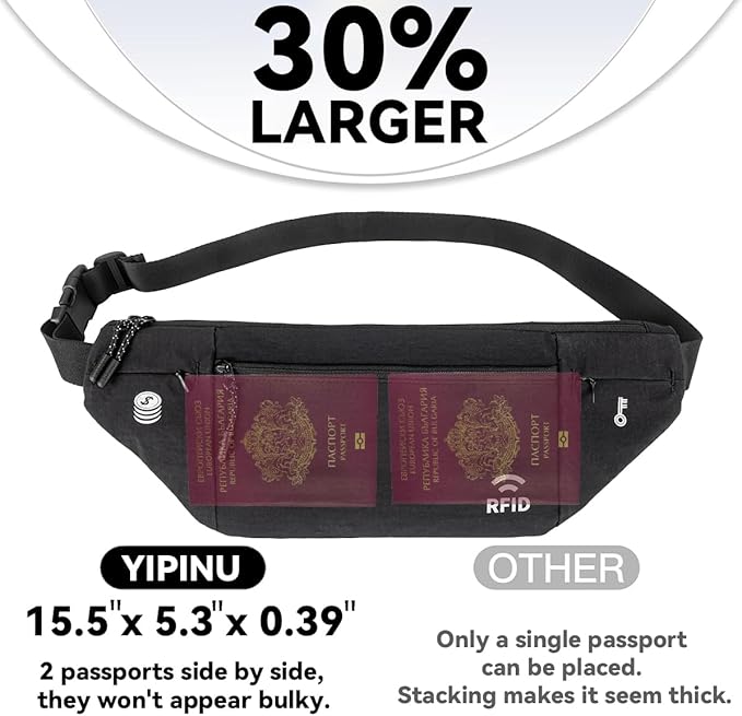 Travel Money Belt for Men and Women hidden slim passport holder - travel wallet with RFID blocking under clothes to protect Cash, Credit Cards and Documents (khaki)