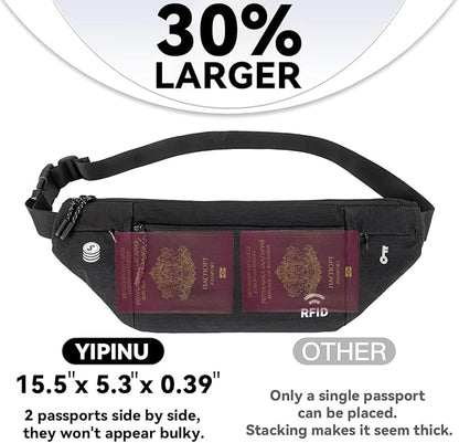 Travel Money Belt for Men and Women hidden slim passport holder - travel wallet with RFID blocking under clothes to protect Cash, Credit Cards and Documents (khaki)