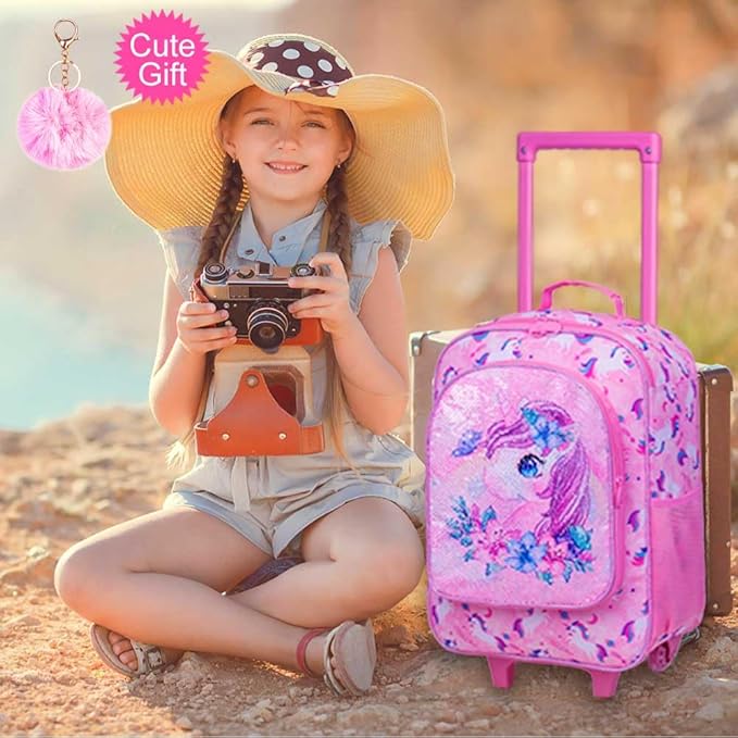 UFNDC Kids Luggage for Girls, Unicorn Suitcase Rolling with Wheels，Travel Carry on for Children Toddler elementary
