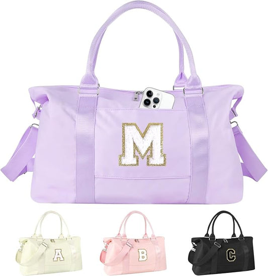 Dance Gym Duffel Bag for Teen Girls, Personalized Initial Travel Weekender Bag,Cute Overnight Carry On Duffle for Women,Sports Travel Cheer Bag,Monogram Christmas Gifts for Tween Preppy(purple-M)