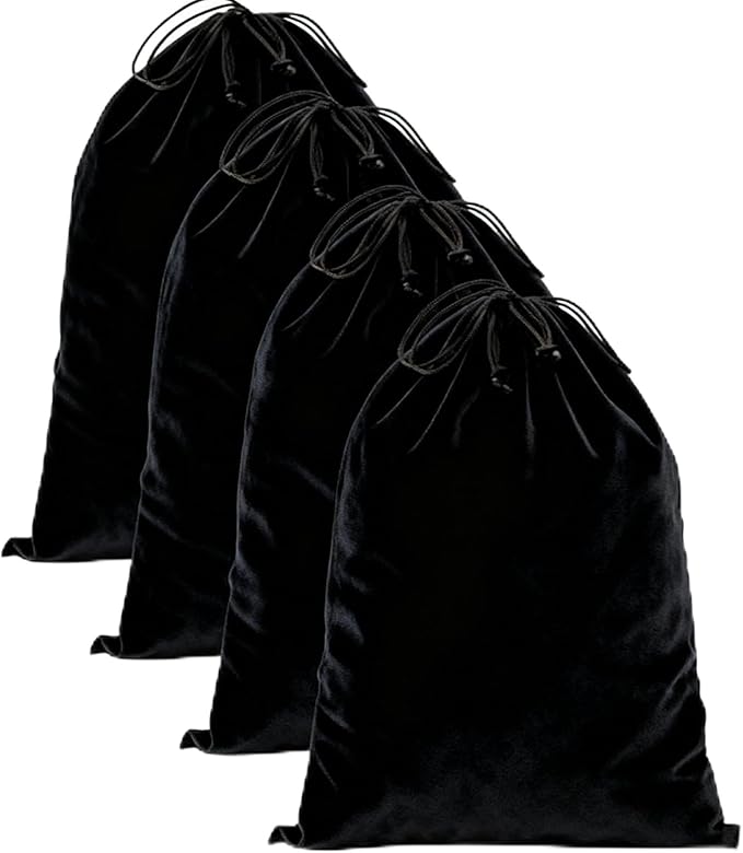 FantasyLife Shoe Bags for Travel, Washable Dust Bags for Storage & Packing, Flannel Shoe Pouch with Drawstring Closure for Purses, Handbags, Shoes & Toys (4, Black Beauty)