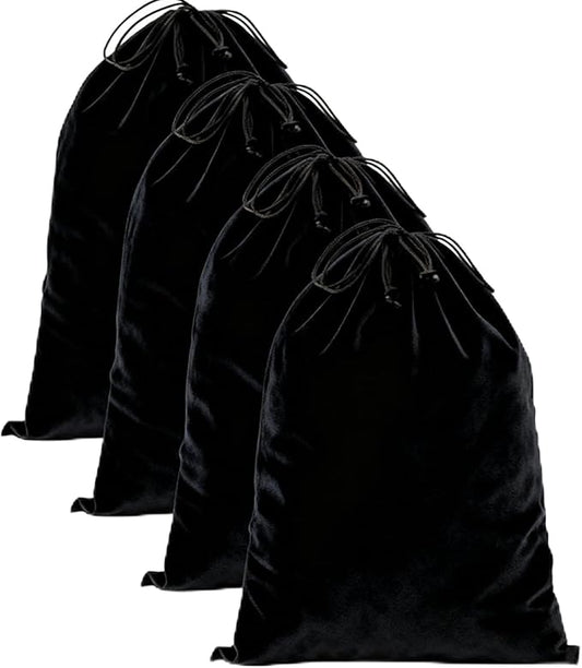 FantasyLife Shoe Bags for Travel, Washable Dust Bags for Storage & Packing, Flannel Shoe Pouch with Drawstring Closure for Purses, Handbags, Shoes & Toys (4, Black Beauty)