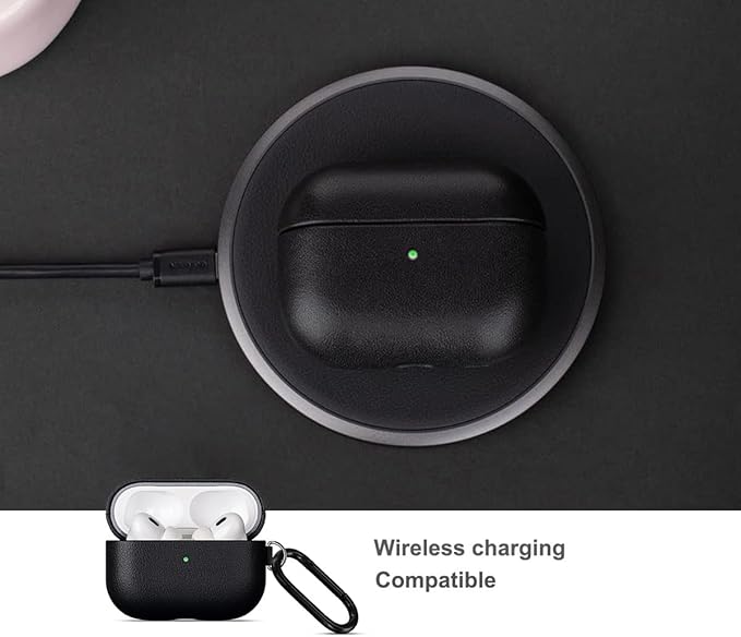 Lopie Leather Case for AirPods Pro 2, Handmade for AirPods Pro 2nd Generation Leather Case with Keychain & Cleaner Kit, Protective Hard Shell Cover, Fully-Wrapped with Top Grain Leather - Black