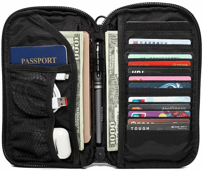 Passport Organizer Durable CORDURA Travel Wallet with Secure Clip & Smooth Zipper