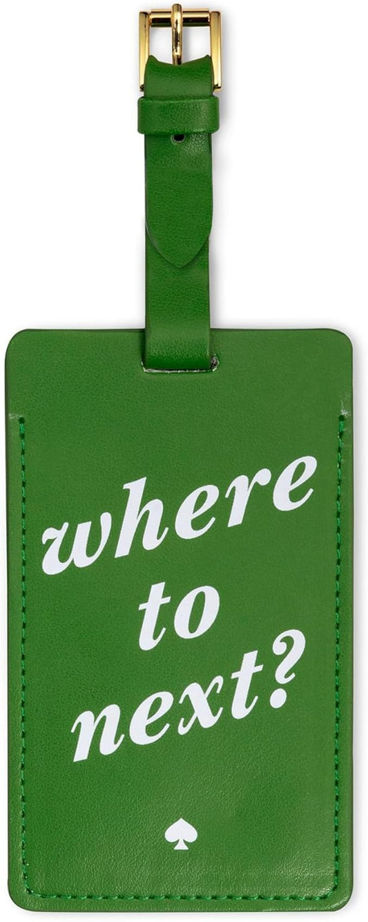 Kate Spade New York Vegan Leather Luggage Tag for Women, Durable Suitcase ID Tag, Where to Next