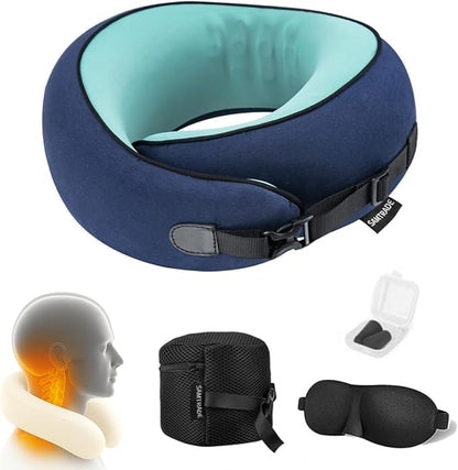 Neck Pillow Airplane –2025 Updated, 100% Memory Foam Travel Pillow for Sleeping, 360° Ergonomic Neck Support, Pain Relief for Long Flights, Portable Travel Accessory for Plane & Car (Navy Blue)