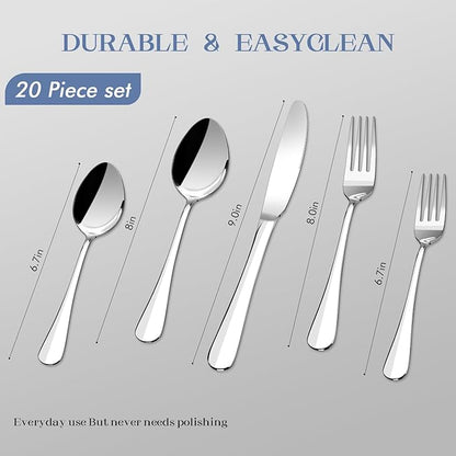 Silverware Set for 8, 40 Piece Heavy Duty Stainless Steel Flatware Utensils Cutlery Set Including Steak Knife Fork and Spoon, Dishwasher Safe,Heavy Duty Cutlery Set for Home & Restaurant