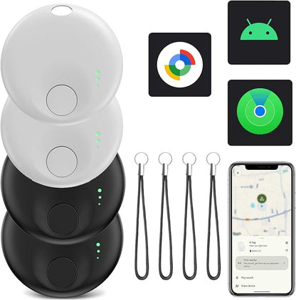Mini Luggage Tracker, Air Tracker Tags for Android &iOS, Key Finder with Sound,Compatible with Google Find My Device and Apple Find My,Tracks Keys,Wallets,Luggage,Pets,No Subscription(2Black+2White)