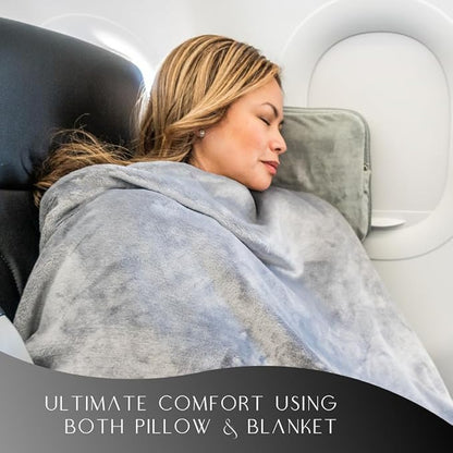 Travel Pillow and Blanket Set - 4-in-1 Ultimate Travel Kit with Memory Foam Pillow, Travel Blanket, Sleep Mask, and Earplugs-Ultimate Comfort and Coziness for Your Journeys - Grey