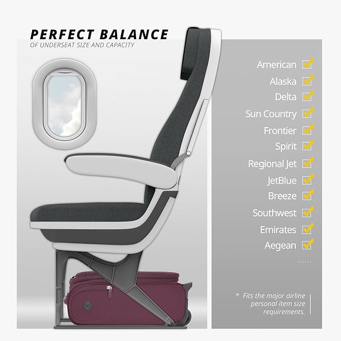 Verage Under Seat Luggage with Wheels, Softside Expanable Small Suitcase Carry On Luggage Bags for Airlines Airplanes Short Trip Men Women (Grape red, 16-Inch Rolling Underseat)