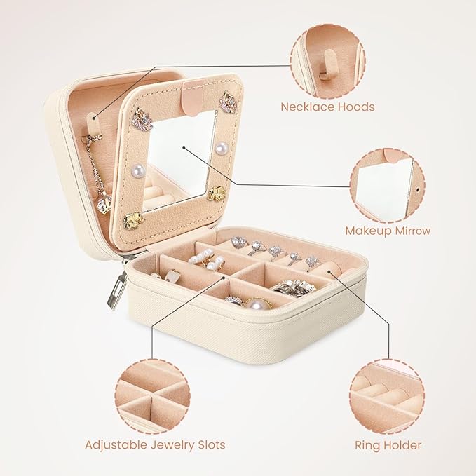 SANDJEST Personalized Jewelry Box, White Travel Jewelry Box with Initial Z, Small Monogrammed Jewelry Case Organizer for Girls Women Teen Kids, Mini Travel Essentials Gifts for Birthday Christmas