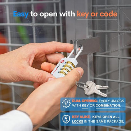 Forge Dual-Opening: Key or Combination Access Lock, TSA Approved Locks for Luggage, Pelican case, Travel, Gym, School, Stainless Steel Shackle. (Multi Color, 4 Pk)