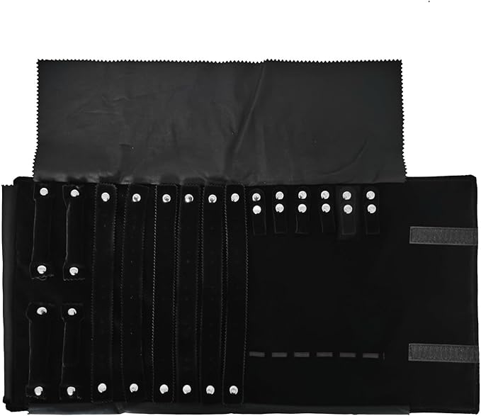 Velvet Travel Jewelry Case Roll Bag Organizer for Necklace Bracelet Earrings Ring (Black) (Black(2+6+6))