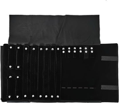 Velvet Travel Jewelry Case Roll Bag Organizer for Necklace Bracelet Earrings Ring (Black) (Black(2+6+6))