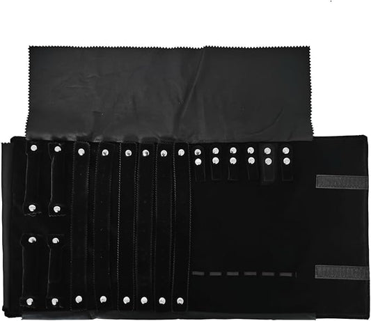 Velvet Travel Jewelry Case Roll Bag Organizer for Necklace Bracelet Earrings Ring (Black) (Black(2+6+6))