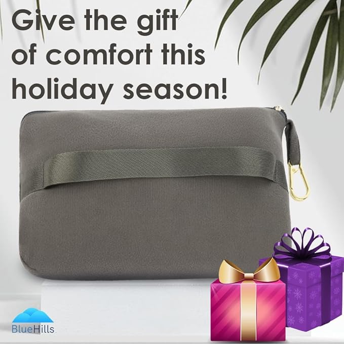 BlueHills Travel Blanket Pillow Compact Lightweight Pocket Size Airplane Traveling Essential Flight Trip Throw in Bag Portable Case Plane Accessory Gray L01