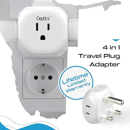 Ceptics South Africa Travel Plug Adapter Set - 4 Input - Ultra Compact - Light Weight - Type M and Type G - USA to Any Type M Countries Such as Botswana, Namibia - 4 Pack (PT-7-10L-4PK),White