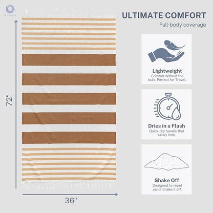 Cotton Turkish Beach Towel with Towels Oversized 36"x72" Pool Absorbent Extra Large Quick Dry Sand Travel Towel (Biscotti Luxe, 2 Pack)