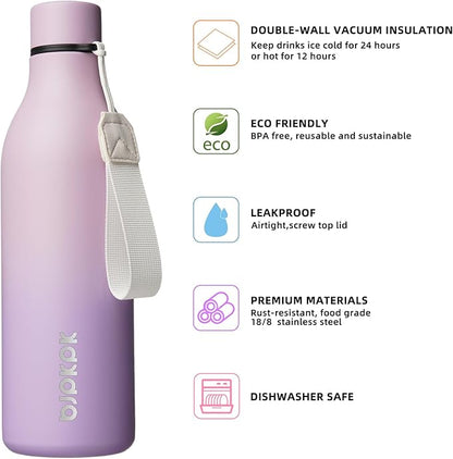 BJPKPK Insulated Water Bottles, 25 oz Stainless Steel Metal Water Bottle with Strap, BPA Free Leak Proof Jugs, Mugs, Flasks, Reusable Thermal Flasks for Sports & Travel, Dreamy Purple