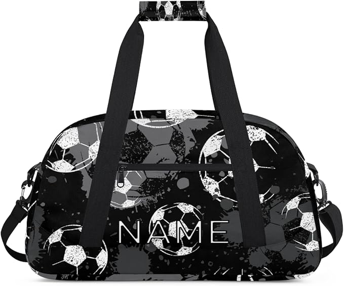 Personalized Kids Duffel Bag for Girls Boys Traveling Football Soccer Pattern Small Sport Gym Bag Custom Overnight Weekender Tote Bag Carry on Teen Dance Bag for Gymnastic Ballet