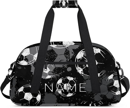Personalized Kids Duffel Bag for Girls Boys Traveling Football Soccer Pattern Small Sport Gym Bag Custom Overnight Weekender Tote Bag Carry on Teen Dance Bag for Gymnastic Ballet