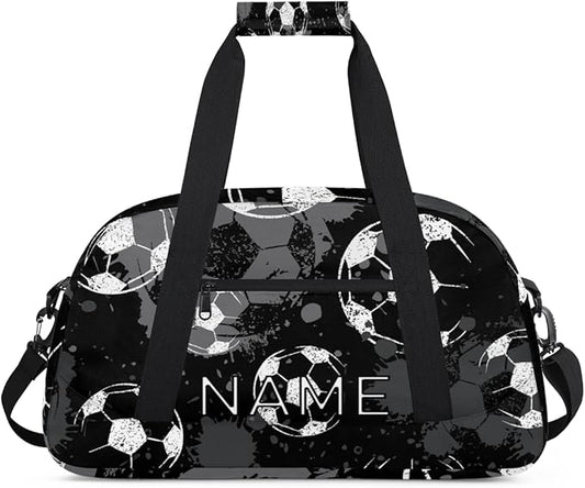 Personalized Kids Duffel Bag for Girls Boys Traveling Football Soccer Pattern Small Sport Gym Bag Custom Overnight Weekender Tote Bag Carry on Teen Dance Bag for Gymnastic Ballet